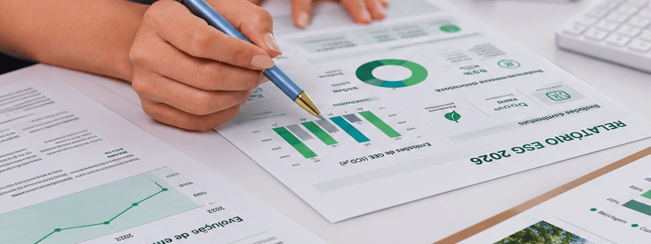 executivo apresentando dashboard de indicadores de auditoria ESG